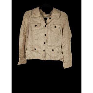 NOS J Jill Womens Linen Jacket Natural Old Money Resort Homestead Safari SP